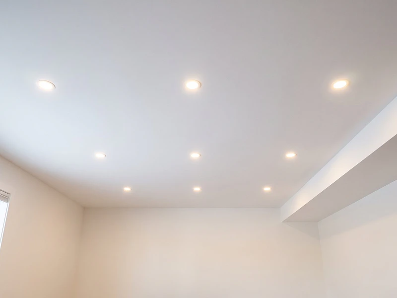 Example of a freshly painted white ceiling with recessed lights and clean lines at the walls
